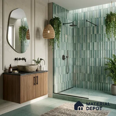 Faux Subway Wall Tile TL 11286 Seafoam Reed 1 ft x 1 ft Ceramic Glossy Finish Tile - 10 mm | Suitable For Bathroom, Dining Area, Kitchen Backsplash