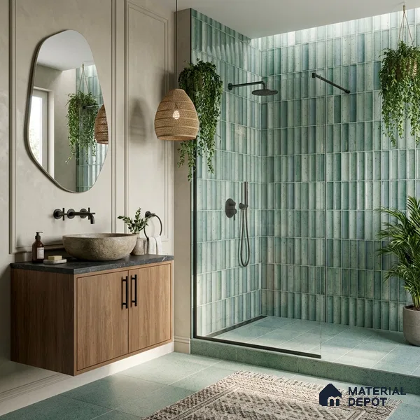Faux Subway Wall Tile TL 11286 Seafoam Reed 1 ft x 1 ft Ceramic Glossy Finish Tile - 10 mm | Suitable For Bathroom, Dining Area, Kitchen Backsplash