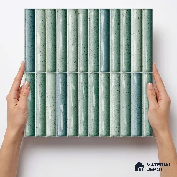 Faux Subway Wall Tile TL 11286 Seafoam Reed 1 ft x 1 ft Ceramic Glossy Finish Tile - 10 mm | Suitable For Bathroom, Dining Area, Kitchen Backsplash
