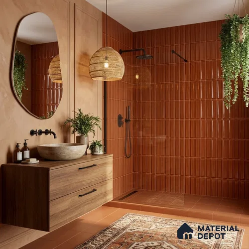 Faux Subway Wall Tile TL 11343 Sienna Prism 1 ft x 1 ft Ceramic Glossy Finish Tile - 10 mm | Suitable For Bathroom, Dining Area, Kitchen Backsplash