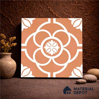 Moroccan Wall & Floor Tile TL 11123 Terracotta Bloom 1 ft x 1 ft Ceramic Matte Finish Tile - 10 mm | Suitable For Bathroom, Balcony & Kitchen Backsplash (Sample)