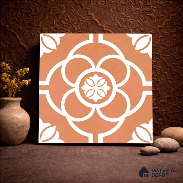Moroccan Wall & Floor Tile TL 11123 Terracotta Bloom 1 ft x 1 ft Ceramic Matte Finish Tile - 10 mm | Suitable For Bathroom, Balcony & Kitchen Backsplash (Sample)