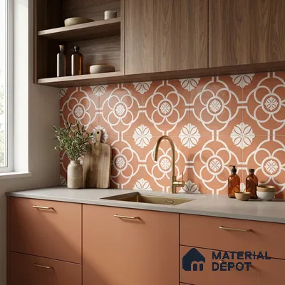 Moroccan Wall & Floor Tile TL 11123 Terracotta Bloom 1 ft x 1 ft Ceramic Matte Finish Tile - 10 mm | Suitable For Bathroom, Balcony & Kitchen Backsplash (Sample)