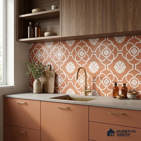 Moroccan Wall & Floor Tile TL 11123 Terracotta Bloom 1 ft x 1 ft Ceramic Matte Finish Tile - 10 mm | Suitable For Bathroom, Balcony & Kitchen Backsplash (Sample)