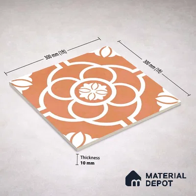 Moroccan Wall & Floor Tile TL 11123 Terracotta Bloom 1 ft x 1 ft Ceramic Matte Finish Tile - 10 mm | Suitable For Bathroom, Balcony & Kitchen Backsplash (Sample)