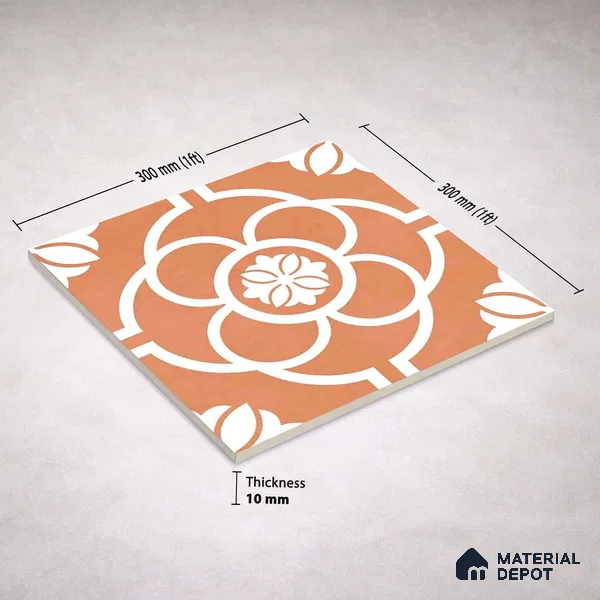 Moroccan Wall & Floor Tile TL 11123 Terracotta Bloom 1 ft x 1 ft Ceramic Matte Finish Tile - 10 mm | Suitable For Bathroom, Balcony & Kitchen Backsplash (Sample)