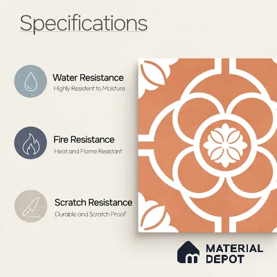 Moroccan Wall & Floor Tile TL 11123 Terracotta Bloom 1 ft x 1 ft Ceramic Matte Finish Tile - 10 mm | Suitable For Bathroom, Balcony & Kitchen Backsplash (Sample)