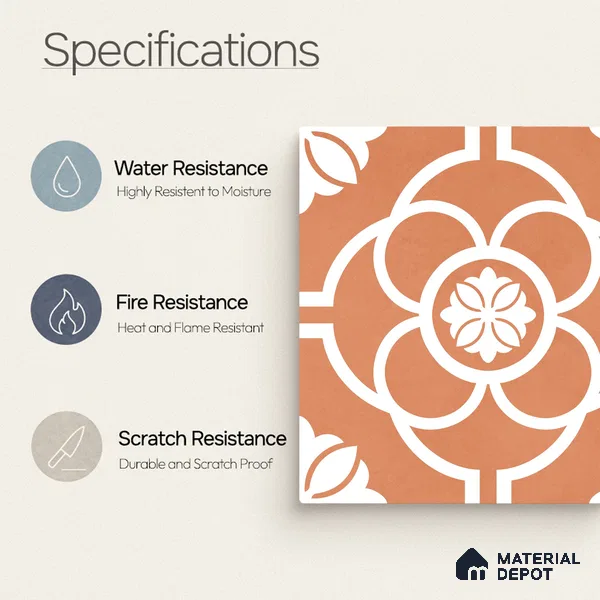 Moroccan Wall & Floor Tile TL 11123 Terracotta Bloom 1 ft x 1 ft Ceramic Matte Finish Tile - 10 mm | Suitable For Bathroom, Balcony & Kitchen Backsplash (Sample)