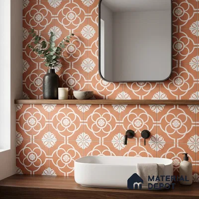 Moroccan Wall & Floor Tile TL 11123 Terracotta Bloom 1 ft x 1 ft Ceramic Matte Finish Tile - 10 mm | Suitable For Bathroom, Balcony & Kitchen Backsplash (Sample)