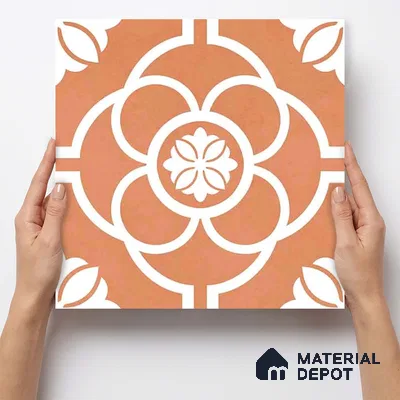 Moroccan Wall & Floor Tile TL 11123 Terracotta Bloom 1 ft x 1 ft Ceramic Matte Finish Tile - 10 mm | Suitable For Bathroom, Balcony & Kitchen Backsplash (Sample)