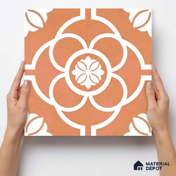 Moroccan Wall & Floor Tile TL 11123 Terracotta Bloom 1 ft x 1 ft Ceramic Matte Finish Tile - 10 mm | Suitable For Bathroom, Balcony & Kitchen Backsplash (Sample)