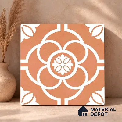 Moroccan Wall & Floor Tile TL 11123 Terracotta Bloom 1 ft x 1 ft Ceramic Matte Finish Tile - 10 mm | Suitable For Bathroom, Balcony & Kitchen Backsplash (Sample)