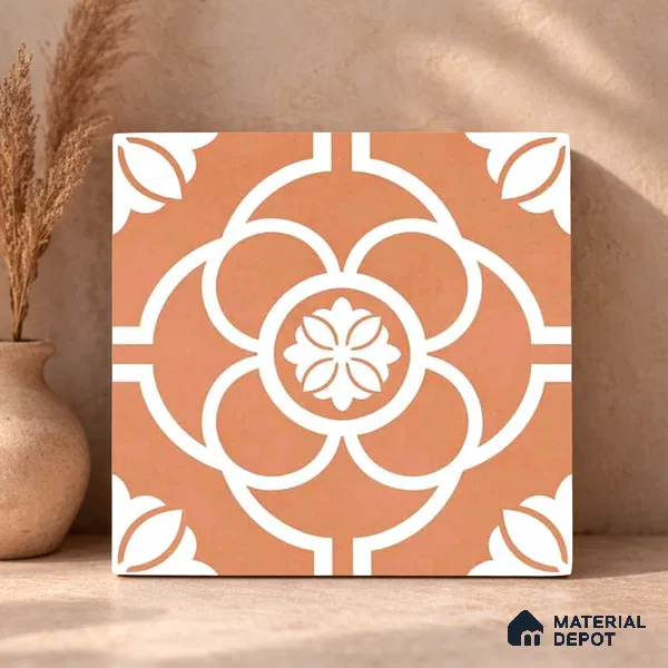 Moroccan Wall & Floor Tile TL 11123 Terracotta Bloom 1 ft x 1 ft Ceramic Matte Finish Tile - 10 mm | Suitable For Bathroom, Balcony & Kitchen Backsplash (Sample)