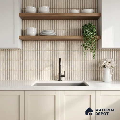 Faux Subway Wall Tile TL 11291 Speckled Linen 1 ft x 1 ft Ceramic Glossy Finish Tile - 10 mm | Suitable For Bathroom, Dining Area, Kitchen Backsplash