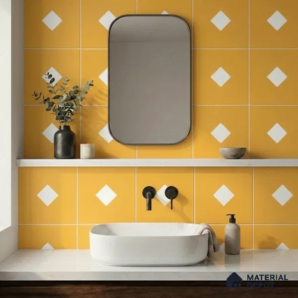 Moroccan Wall & Floor Decor Tile TL 11662 E Amber Diamond 1 ft x 1 ft Ceramic Matte Finish Tile - 10 mm | Suitable For Kitchen, Bathroom, Balcony