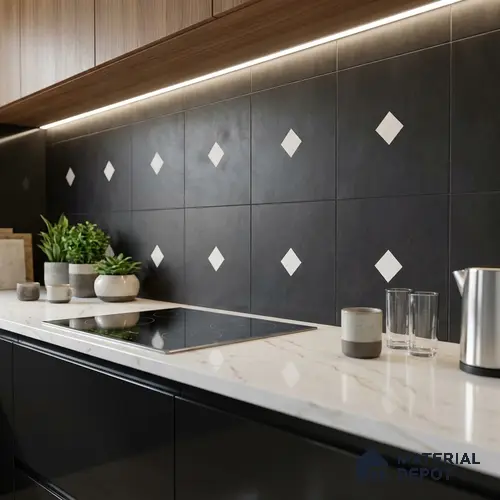 Moroccan Wall & Floor Decor Tile TL 11662 F Noir Diamond 1 ft x 1 ft Ceramic Matte Finish Tile - 10 mm | Suitable For Bathroom, Balcony & Kitchen Backsplash