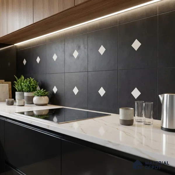 Moroccan Wall & Floor Decor Tile TL 11662 F Noir Diamond 1 ft x 1 ft Ceramic Matte Finish Tile - 10 mm | Suitable For Kitchen, Bathroom, Balcony