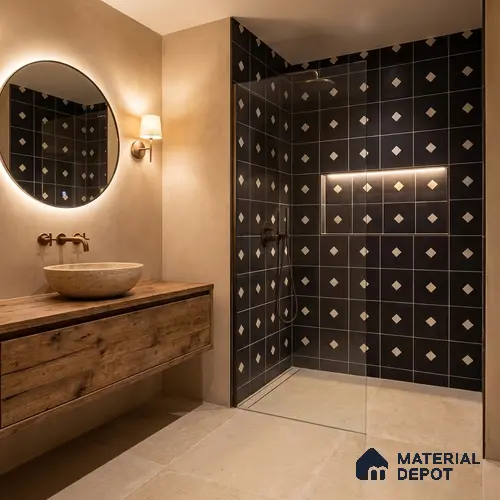 Moroccan Wall & Floor Decor Tile TL 11662 F Noir Diamond 1 ft x 1 ft Ceramic Matte Finish Tile - 10 mm | Suitable For Bathroom, Balcony & Kitchen Backsplash