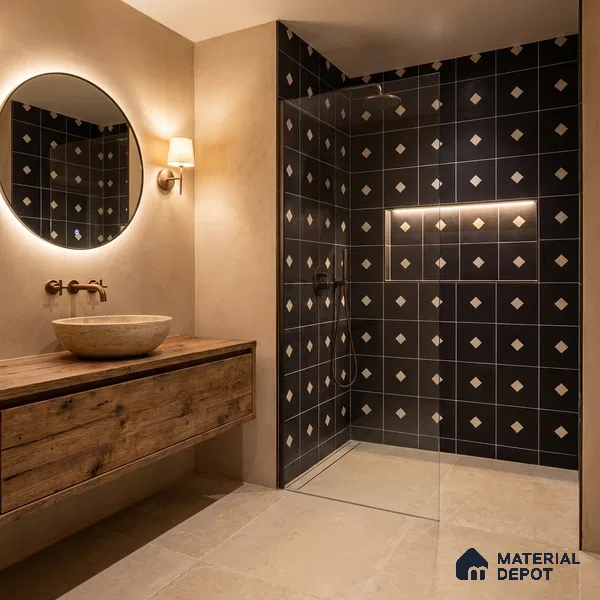 Moroccan Wall & Floor Decor Tile TL 11662 F Noir Diamond 1 ft x 1 ft Ceramic Matte Finish Tile - 10 mm | Suitable For Kitchen, Bathroom, Balcony