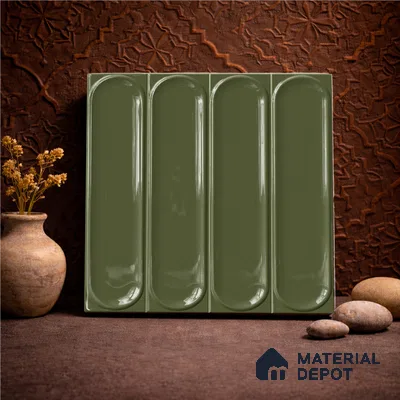Faux Subway Wall Tile TL 11335 Olive Pillar 1 ft x 1 ft Ceramic Glossy Finish Tile - 10 mm | Suitable For Bathroom, Balcony & Kitchen Backsplash