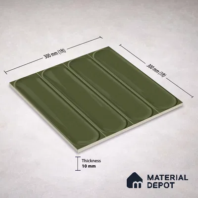 Faux Subway Wall Tile TL 11335 Olive Pillar 1 ft x 1 ft Ceramic Glossy Finish Tile - 10 mm | Suitable For Bathroom, Balcony & Kitchen Backsplash
