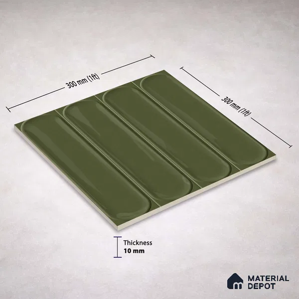 Faux Subway Wall Tile TL 11335 Olive Pillar 1 ft x 1 ft Ceramic Glossy Finish Tile - 10 mm | Suitable For Bathroom, Balcony & Kitchen Backsplash