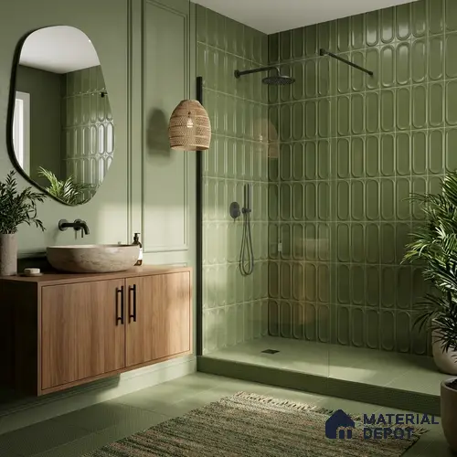 Faux Subway Wall Tile TL 11335 Olive Pillar 1 ft x 1 ft Ceramic Glossy Finish Tile - 10 mm | Suitable For Bathroom, Balcony & Kitchen Backsplash