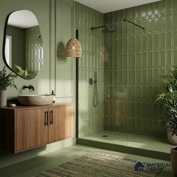 Faux Subway Wall Tile TL 11335 Olive Pillar 1 ft x 1 ft Ceramic Glossy Finish Tile - 10 mm | Suitable For Bathroom, Balcony & Kitchen Backsplash