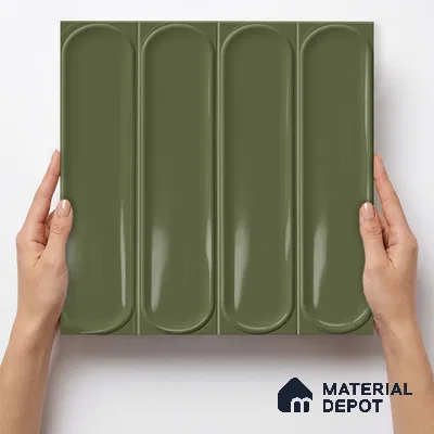 Faux Subway Wall Tile TL 11335 Olive Pillar 1 ft x 1 ft Ceramic Glossy Finish Tile - 10 mm | Suitable For Bathroom, Balcony & Kitchen Backsplash
