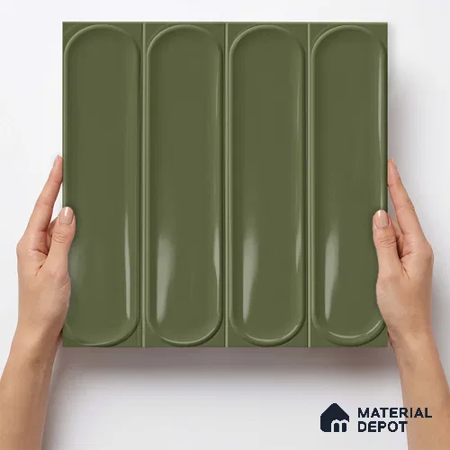 Faux Subway Wall Tile TL 11335 Olive Pillar 1 ft x 1 ft Ceramic Glossy Finish Tile - 10 mm | Suitable For Bathroom, Balcony & Kitchen Backsplash