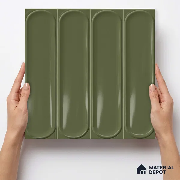 Faux Subway Wall Tile TL 11335 Olive Pillar 1 ft x 1 ft Ceramic Glossy Finish Tile - 10 mm | Suitable For Bathroom, Balcony & Kitchen Backsplash