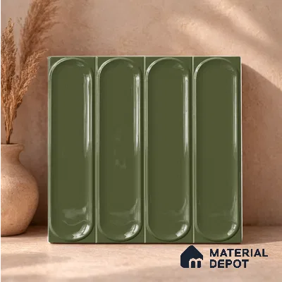 Faux Subway Wall Tile TL 11335 Olive Pillar 1 ft x 1 ft Ceramic Glossy Finish Tile - 10 mm | Suitable For Bathroom, Balcony & Kitchen Backsplash
