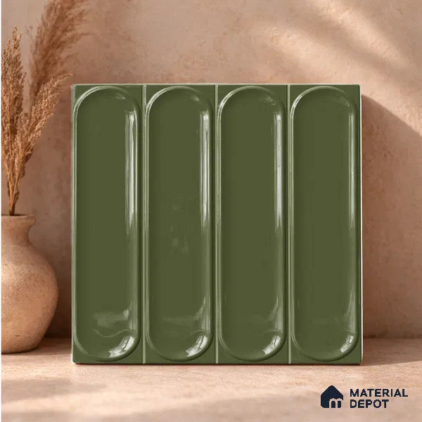 Faux Subway Wall Tile TL 11335 Olive Pillar 1 ft x 1 ft Ceramic Glossy Finish Tile - 10 mm | Suitable For Bathroom, Balcony & Kitchen Backsplash