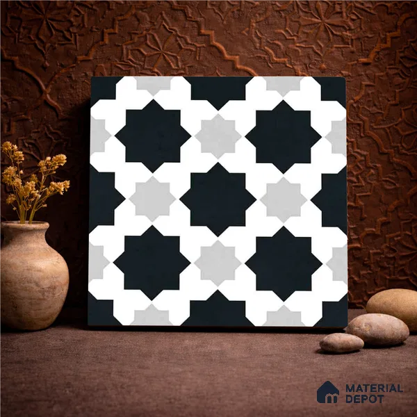 Moroccan Monochrome Wall & Floor Tile TL 11136 Stellar Mosaic 1 ft x 1 ft Ceramic Matte Finish Tile - 10 mm | Suitable For Kitchen, Bathroom, Balcony