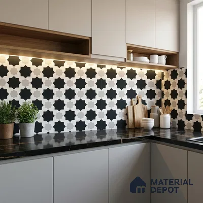 Moroccan Monochrome Wall & Floor Tile TL 11136 Stellar Mosaic 1 ft x 1 ft Ceramic Matte Finish Tile - 10 mm | Suitable For Kitchen, Bathroom, Balcony