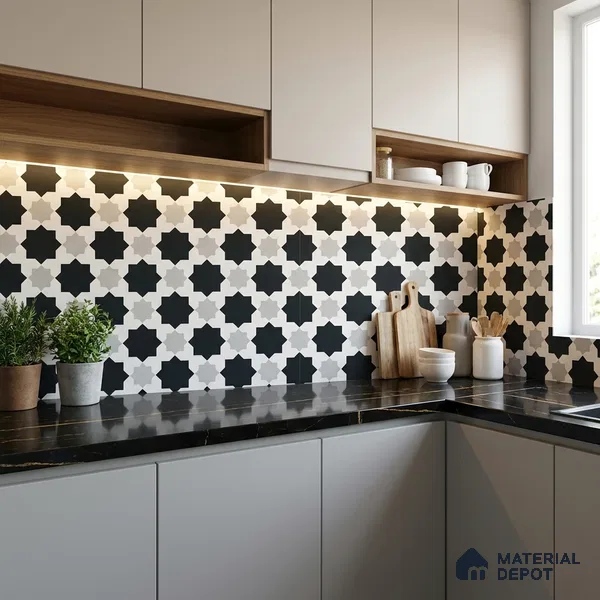 Moroccan Monochrome Wall & Floor Tile TL 11136 Stellar Mosaic 1 ft x 1 ft Ceramic Matte Finish Tile - 10 mm | Suitable For Kitchen, Bathroom, Balcony
