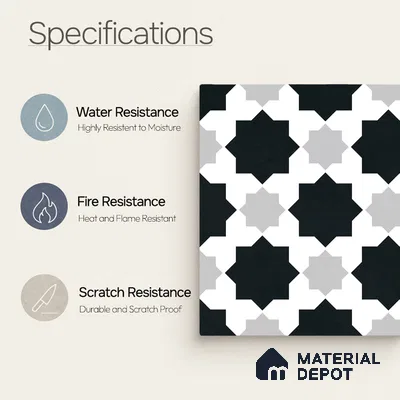 Moroccan Monochrome Wall & Floor Tile TL 11136 Stellar Mosaic 1 ft x 1 ft Ceramic Matte Finish Tile - 10 mm | Suitable For Kitchen, Bathroom, Balcony