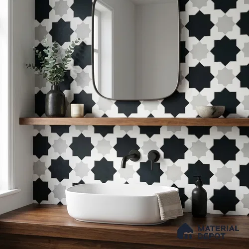 Moroccan Monochrome Wall & Floor Tile TL 11136 Stellar Mosaic 1 ft x 1 ft Ceramic Matte Finish Tile - 10 mm | Suitable For Kitchen, Bathroom, Balcony
