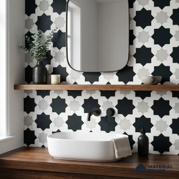 Moroccan Monochrome Wall & Floor Tile TL 11136 Stellar Mosaic 1 ft x 1 ft Ceramic Matte Finish Tile - 10 mm | Suitable For Kitchen, Bathroom, Balcony