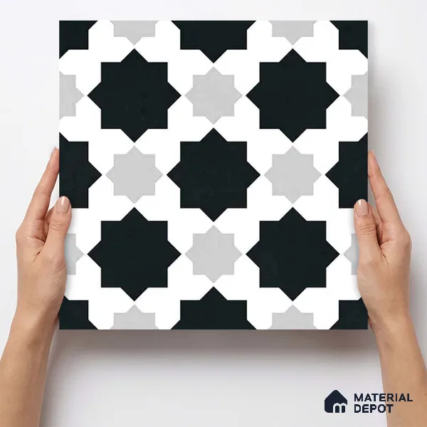 Moroccan Monochrome Wall & Floor Tile TL 11136 Stellar Mosaic 1 ft x 1 ft Ceramic Matte Finish Tile - 10 mm | Suitable For Kitchen, Bathroom, Balcony