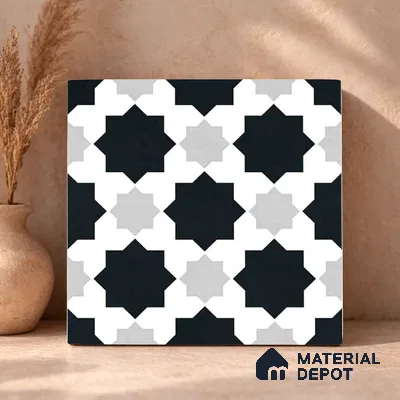 Moroccan Monochrome Wall & Floor Tile TL 11136 Stellar Mosaic 1 ft x 1 ft Ceramic Matte Finish Tile - 10 mm | Suitable For Kitchen, Bathroom, Balcony