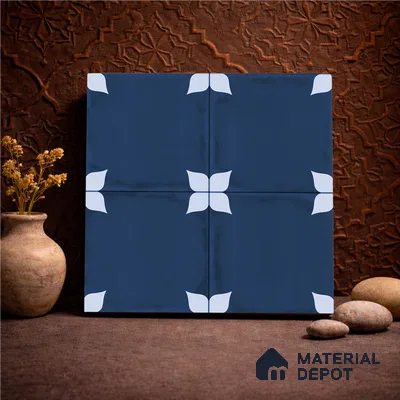 Moroccan Wall & Floor Athangudi Highlighter Tile TL 11182 Indigo Petal 1 ft x 1 ft Ceramic Matte Finish Tile - 10 mm | Suitable For Kitchen, Bathroom, Balcony