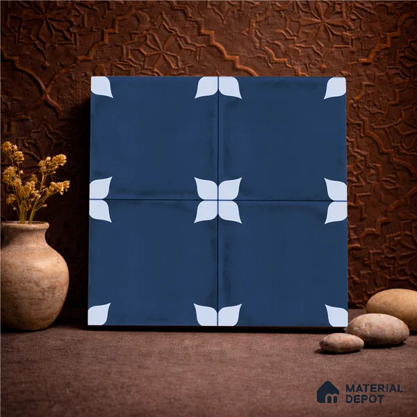 Moroccan Wall & Floor Athangudi Highlighter Tile TL 11182 Indigo Petal 1 ft x 1 ft Ceramic Matte Finish Tile - 10 mm | Suitable For Kitchen, Bathroom, Balcony