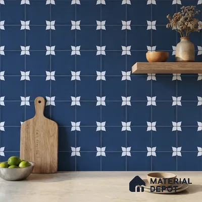 Moroccan Wall & Floor Athangudi Highlighter Tile TL 11182 Indigo Petal 1 ft x 1 ft Ceramic Matte Finish Tile - 10 mm | Suitable For Kitchen, Bathroom, Balcony