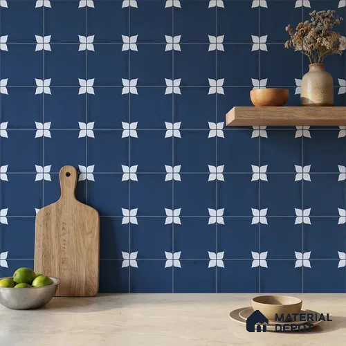 Moroccan Wall & Floor Athangudi Highlighter Tile TL 11182 Indigo Petal 1 ft x 1 ft Ceramic Matte Finish Tile - 10 mm | Suitable For Kitchen, Bathroom, Balcony