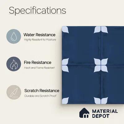 Moroccan Wall & Floor Athangudi Highlighter Tile TL 11182 Indigo Petal 1 ft x 1 ft Ceramic Matte Finish Tile - 10 mm | Suitable For Kitchen, Bathroom, Balcony