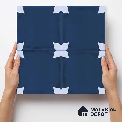 Moroccan Wall & Floor Athangudi Highlighter Tile TL 11182 Indigo Petal 1 ft x 1 ft Ceramic Matte Finish Tile - 10 mm | Suitable For Kitchen, Bathroom, Balcony