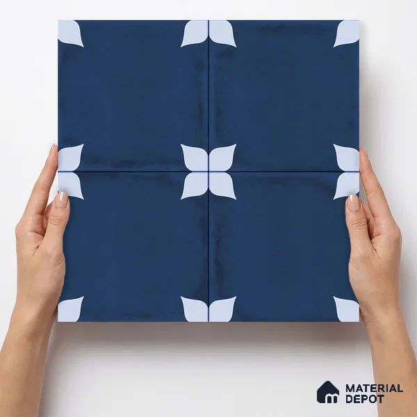 Moroccan Wall & Floor Athangudi Highlighter Tile TL 11182 Indigo Petal 1 ft x 1 ft Ceramic Matte Finish Tile - 10 mm | Suitable For Kitchen, Bathroom, Balcony