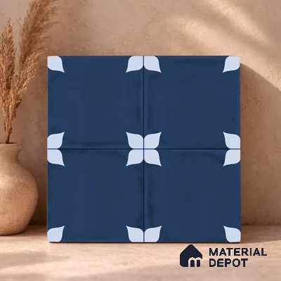 Moroccan Wall & Floor Athangudi Highlighter Tile TL 11182 Indigo Petal 1 ft x 1 ft Ceramic Matte Finish Tile - 10 mm | Suitable For Kitchen, Bathroom, Balcony