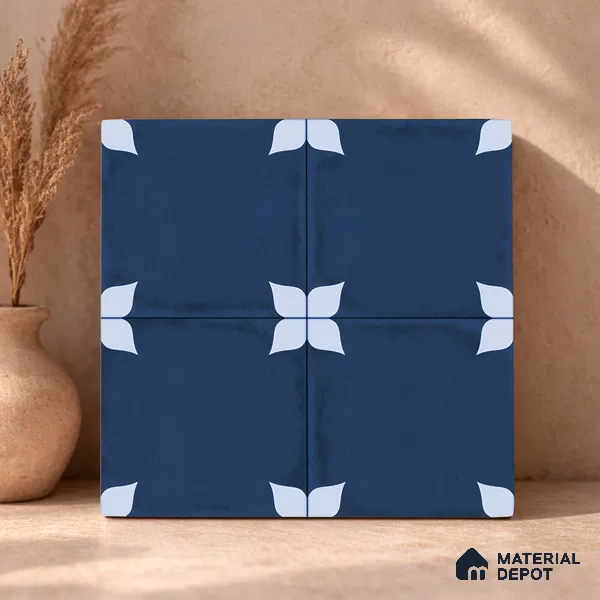 Moroccan Wall & Floor Athangudi Highlighter Tile TL 11182 Indigo Petal 1 ft x 1 ft Ceramic Matte Finish Tile - 10 mm | Suitable For Kitchen, Bathroom, Balcony